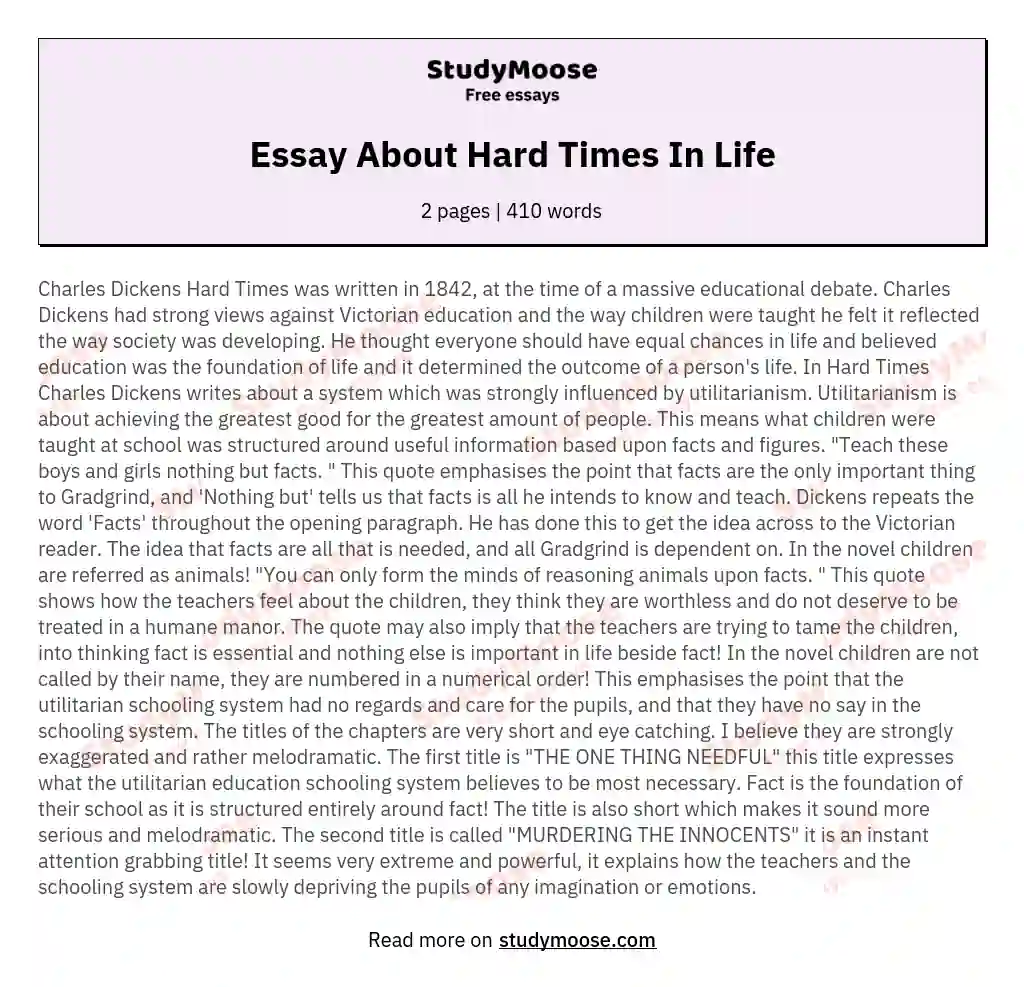 Essay About Hard Times In Life essay