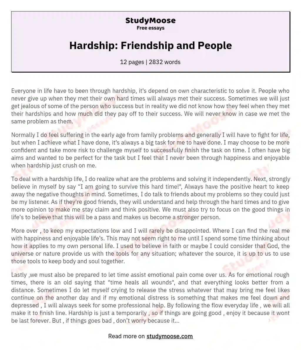 Hardship: Friendship and People essay