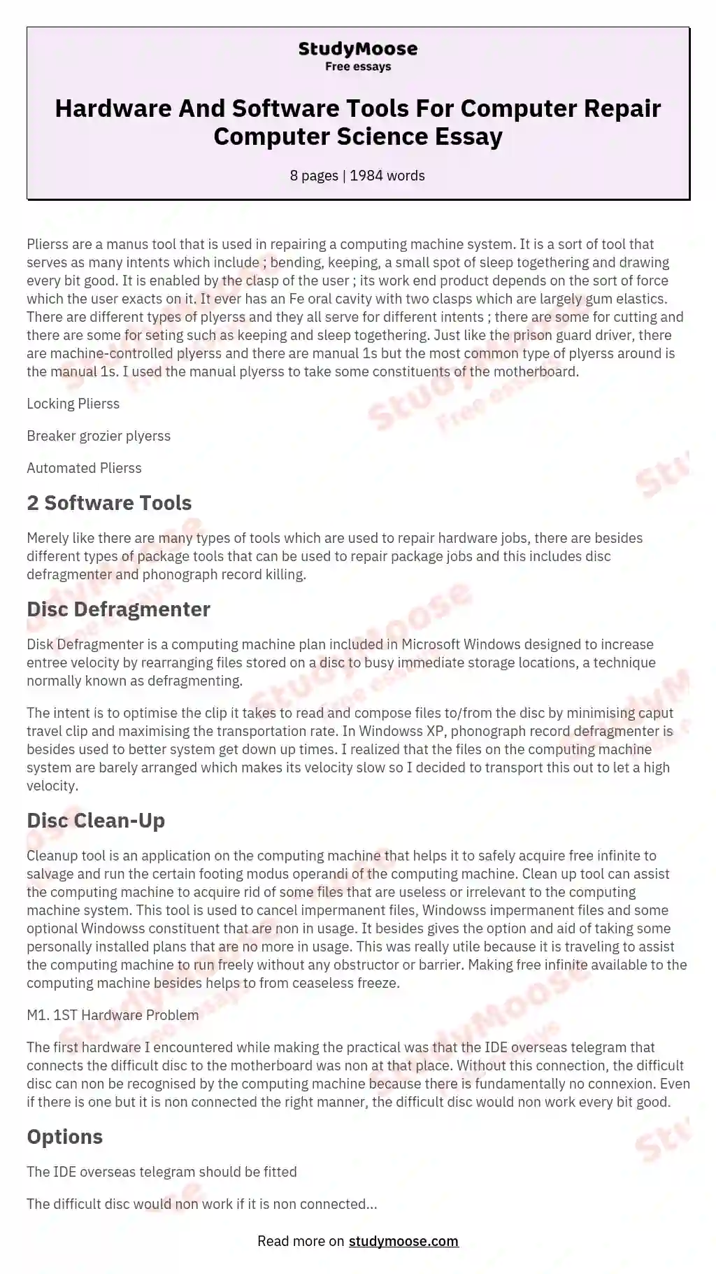 Hardware And Software Tools For Computer Repair Computer Science Essay