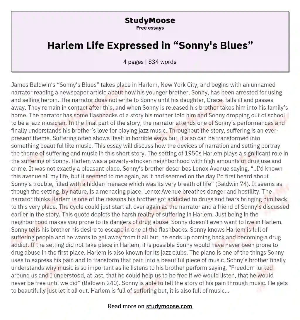 Harlem Life Expressed in “Sonny's Blues” essay