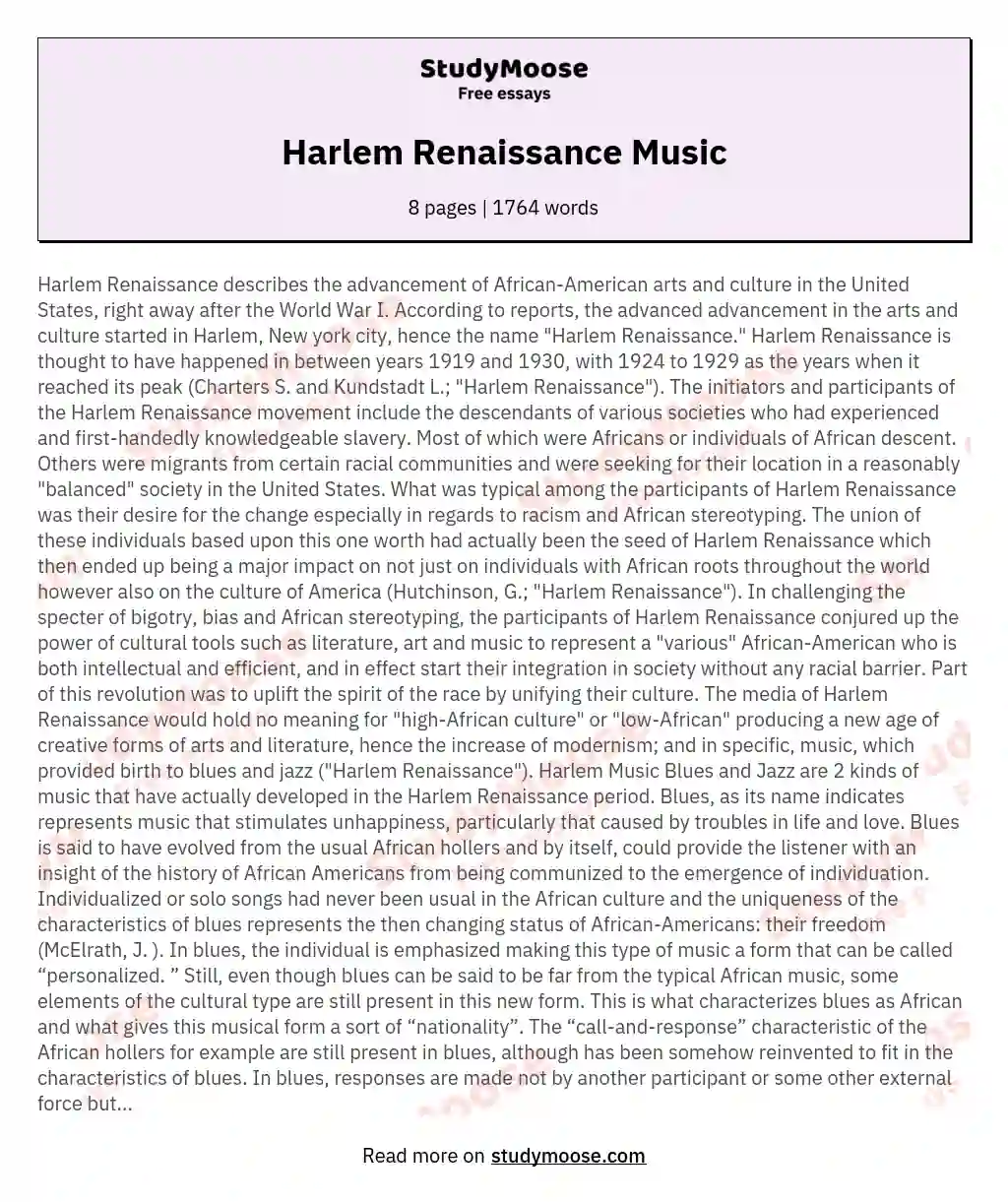 Harlem Renaissance Music essay