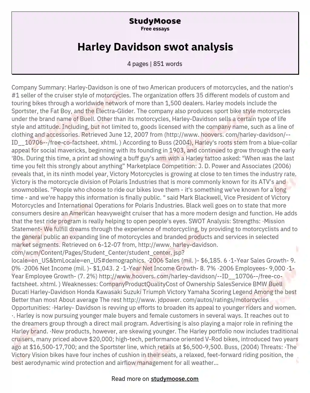 Harley Davidson swot analysis essay