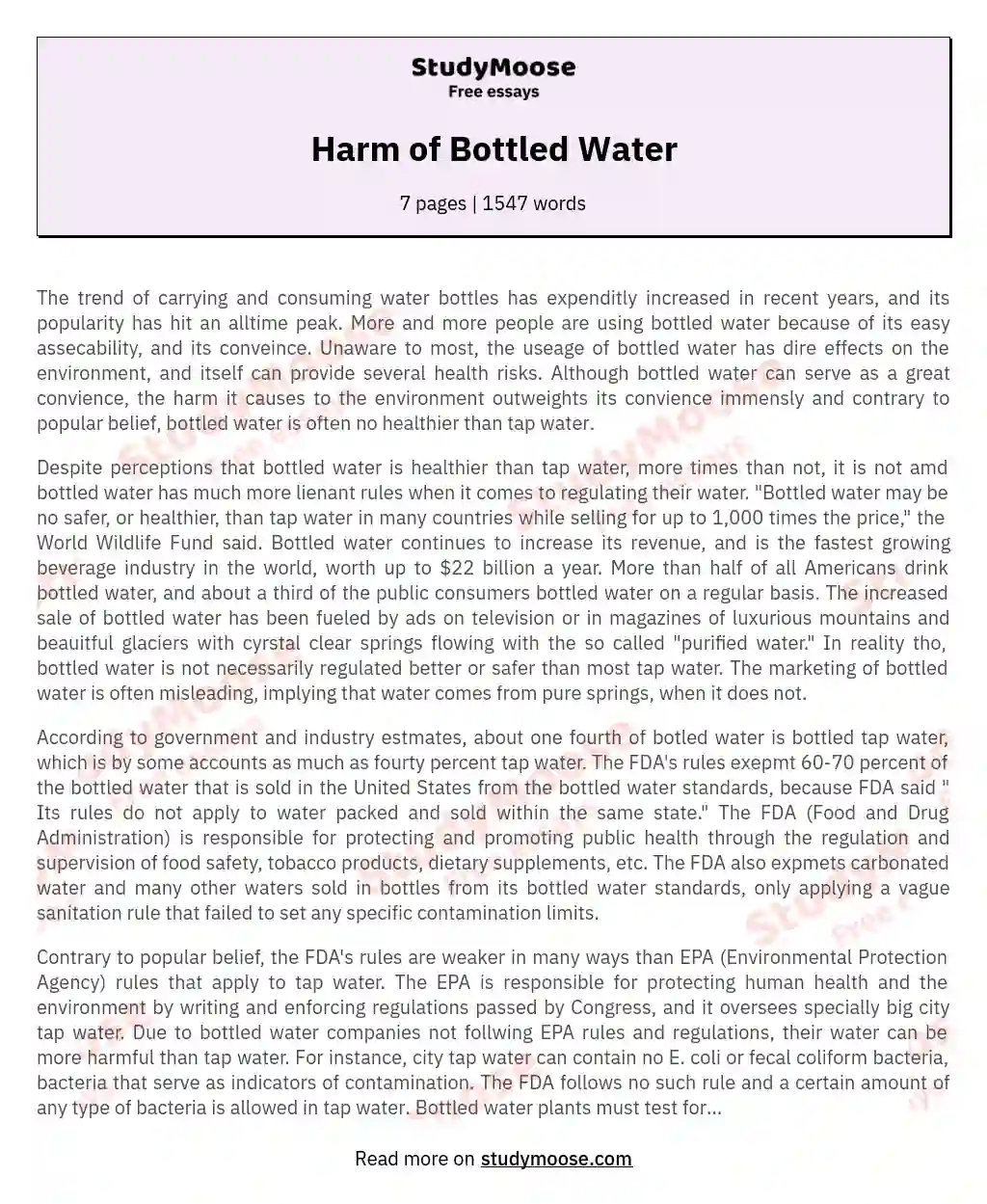 Harm of Bottled Water