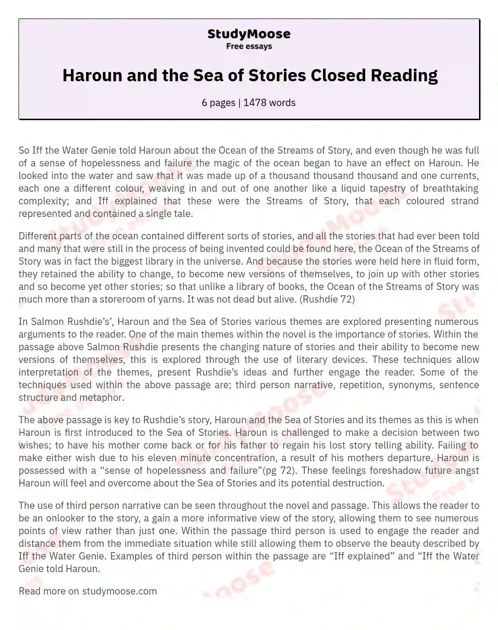 Haroun and the Sea of Stories Closed Reading