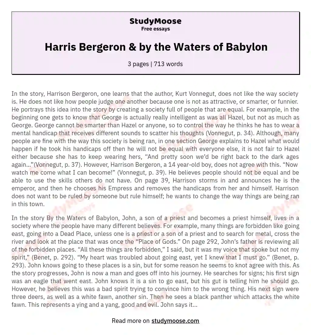 Harris Bergeron &amp; by the Waters of Babylon