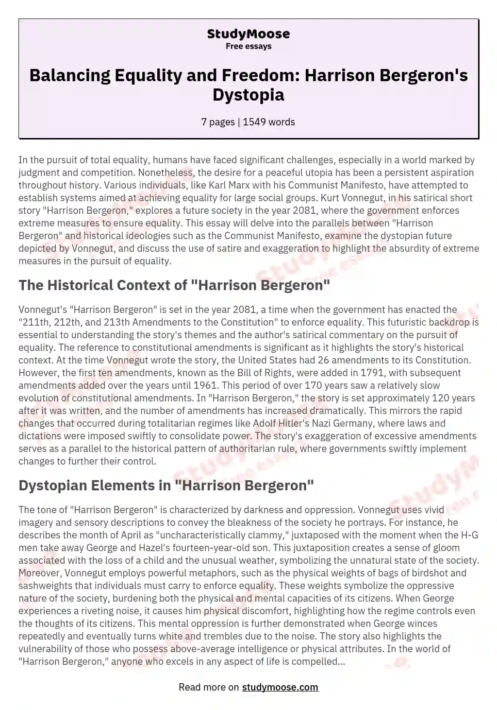 what is the thesis of harrison bergeron