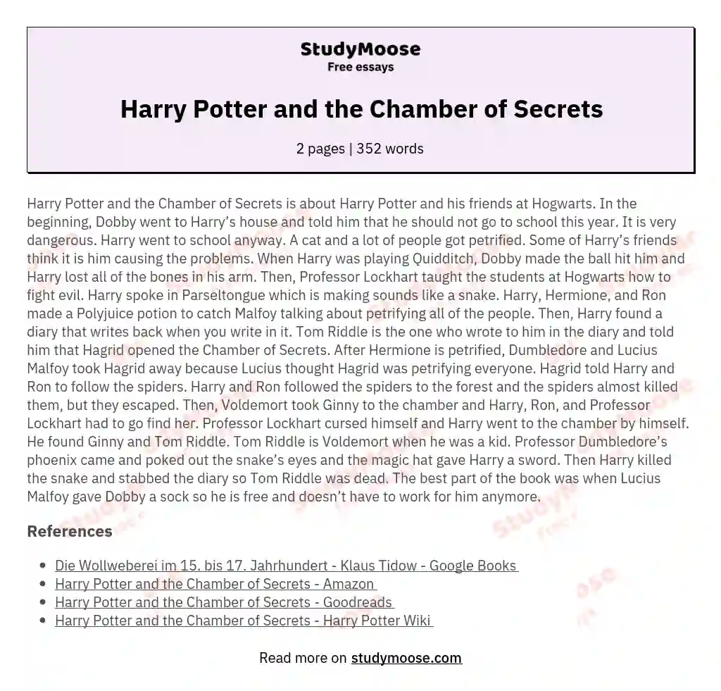 harry potter and the chamber of secrets book review essay