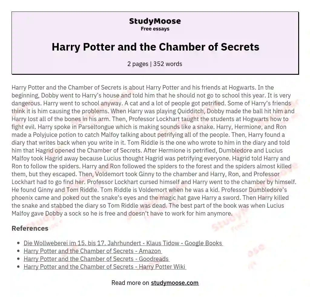 essay on harry potter and the chamber of secrets