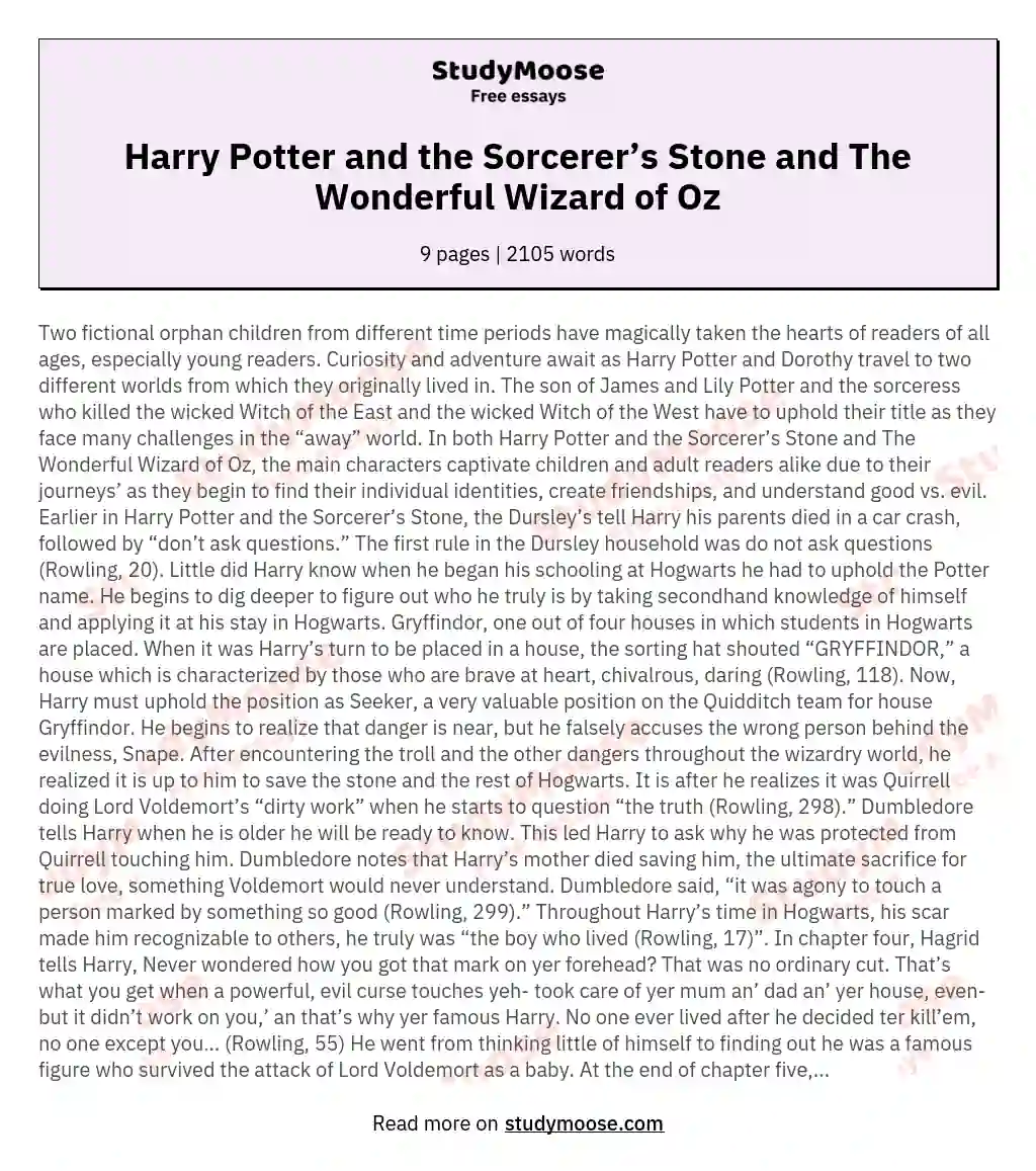 Harry Potter and the Sorcerer’s Stone and The Wonderful Wizard of Oz
