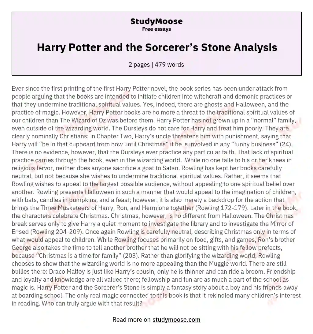 Harry Potter and the Sorcerer’s Stone Analysis