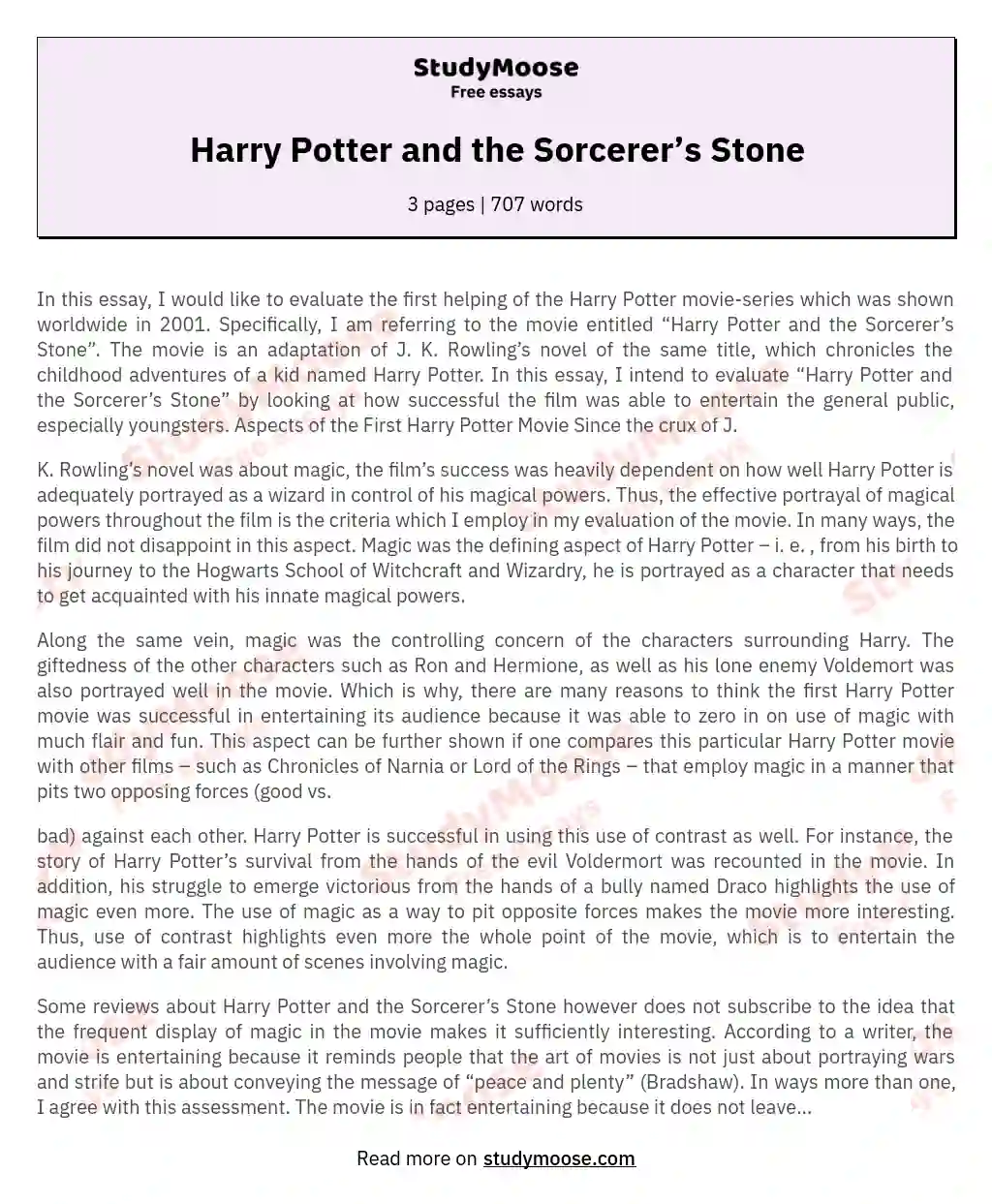 harry potter movie review essay 250 words
