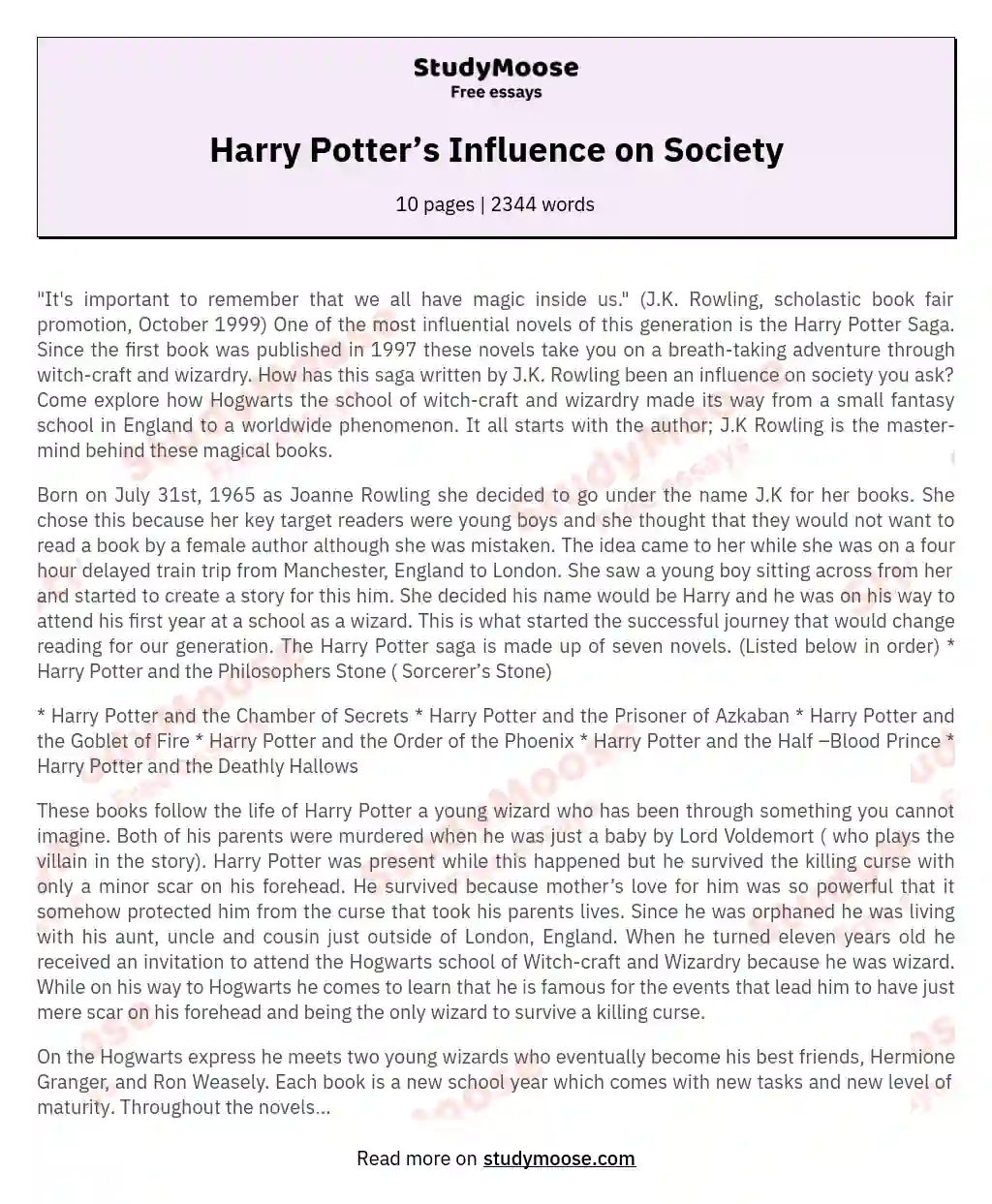 Harry Potter’s Influence on Society