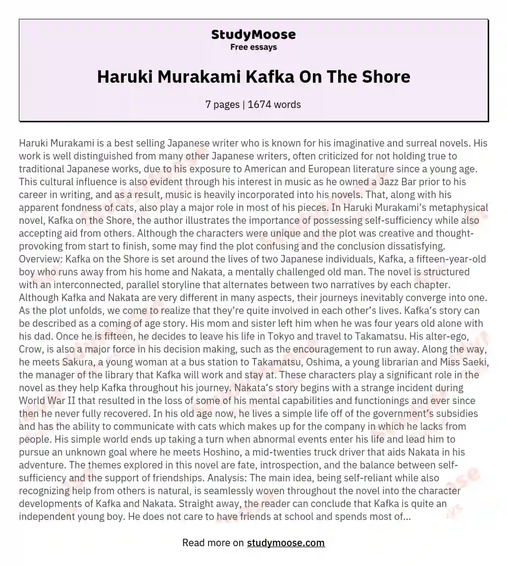 Haruki Murakami Kafka On The Shore essay