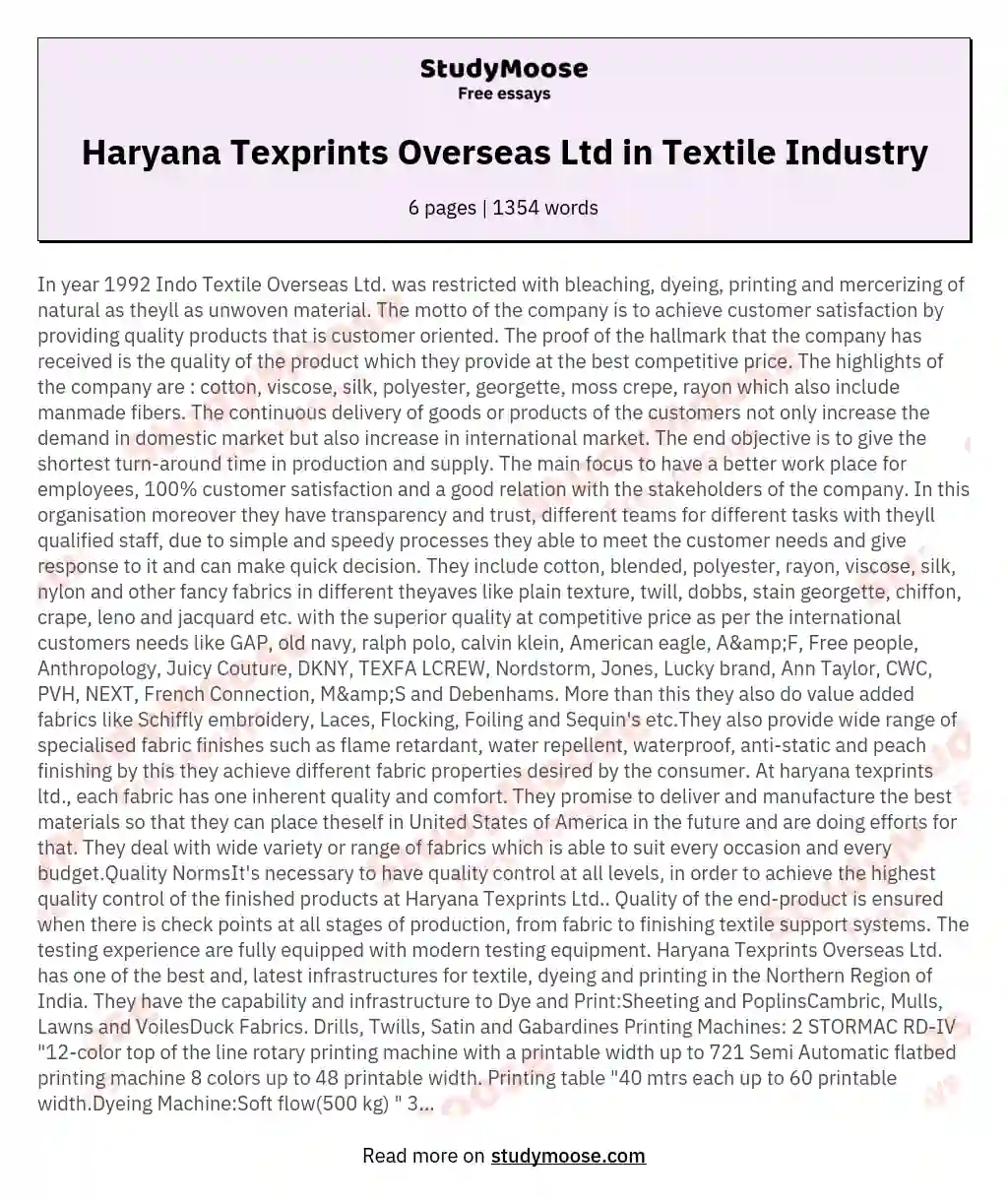 Haryana Texprints Overseas Ltd in Textile Industry