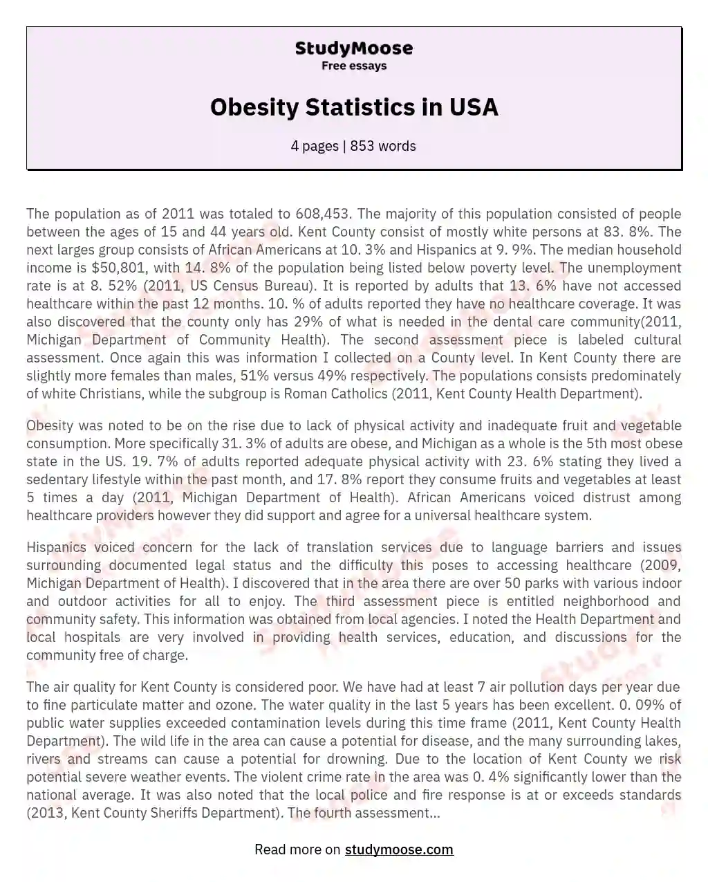Obesity Statistics in USA essay