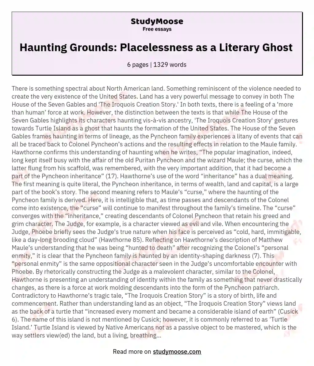 Haunting Grounds: Placelessness as a Literary Ghost  essay