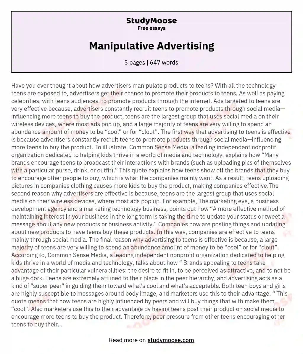 Manipulative Advertising essay
