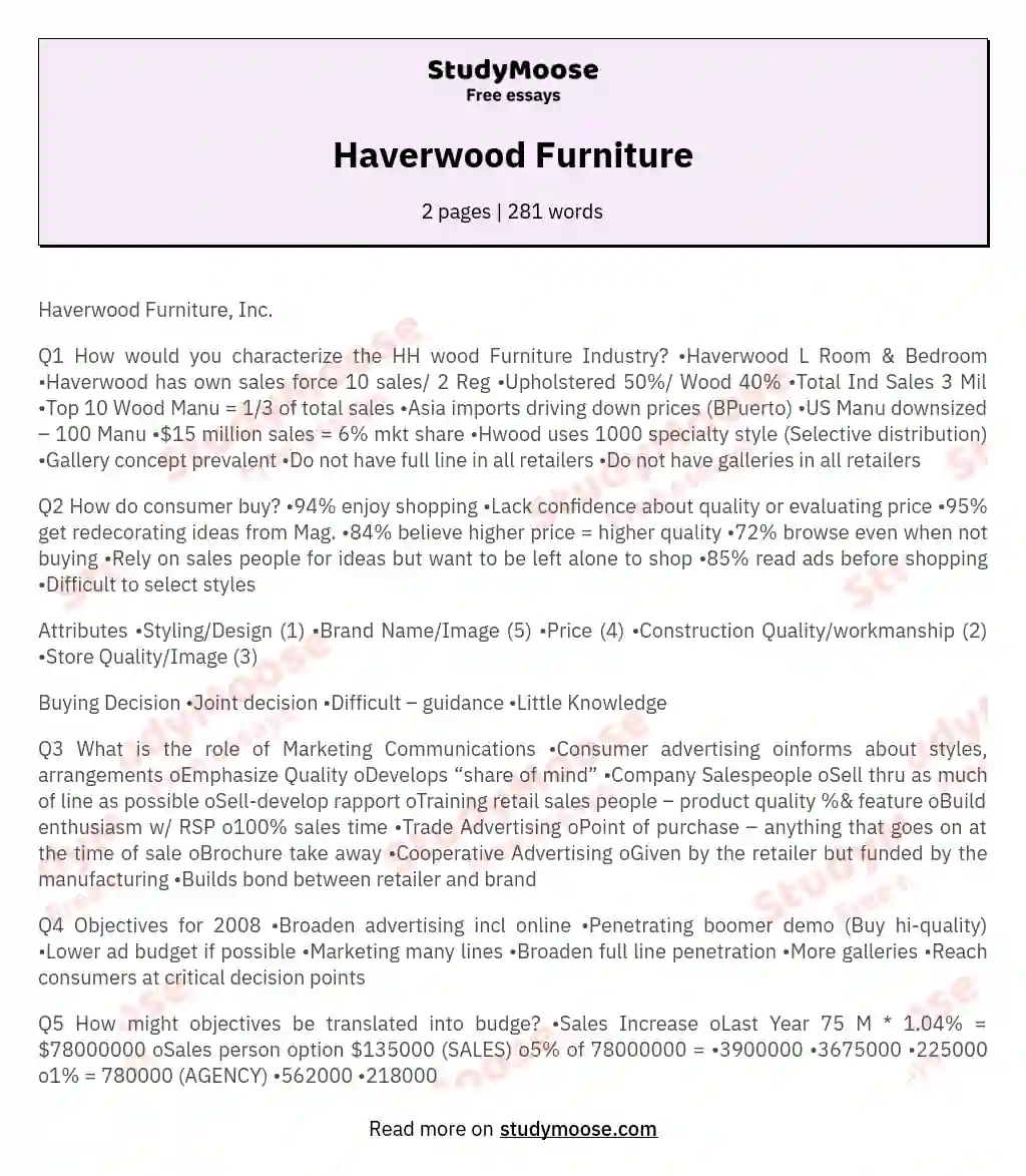 Haverwood Furniture essay