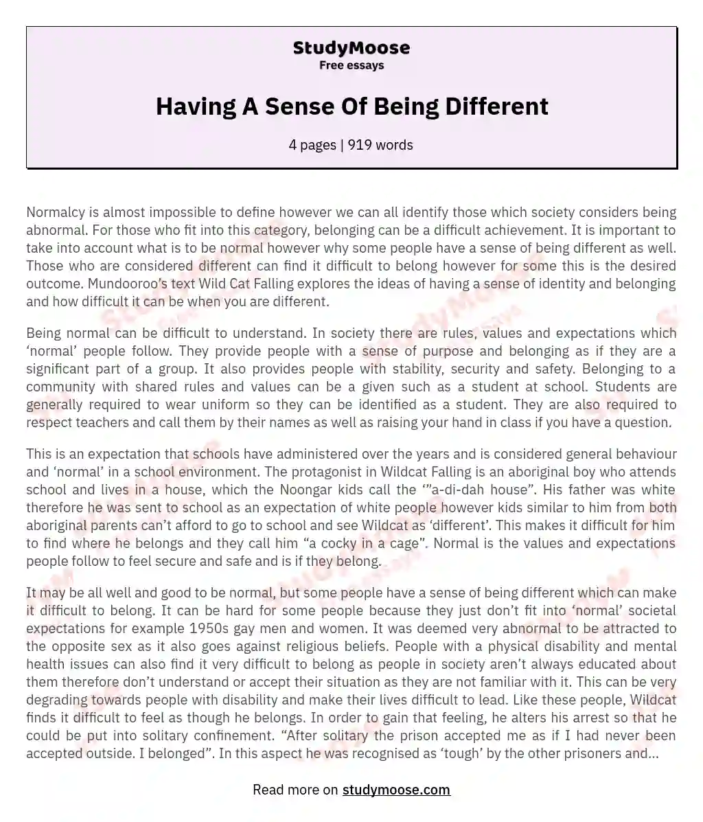 Having A Sense Of Being Different essay