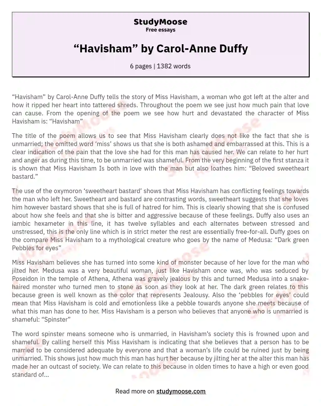 “Havisham” by Carol-Anne Duffy