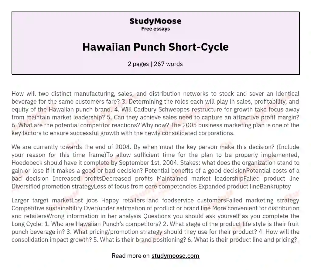 Hawaiian Punch Short-Cycle essay