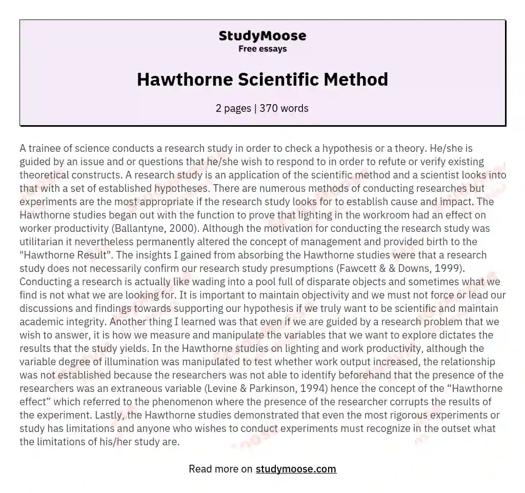 Hawthorne Scientific Method