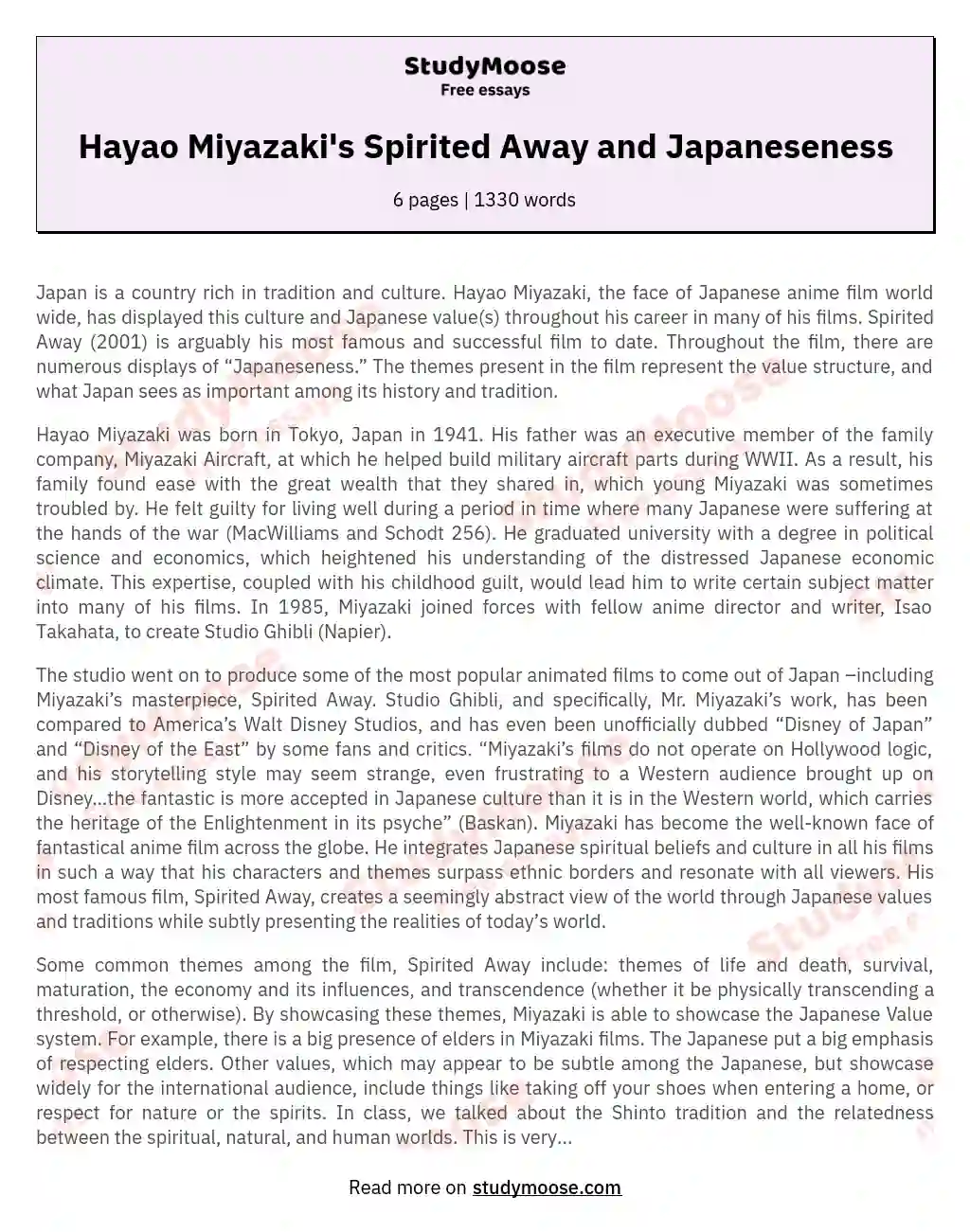 Hayao Miyazaki's Spirited Away and Japaneseness