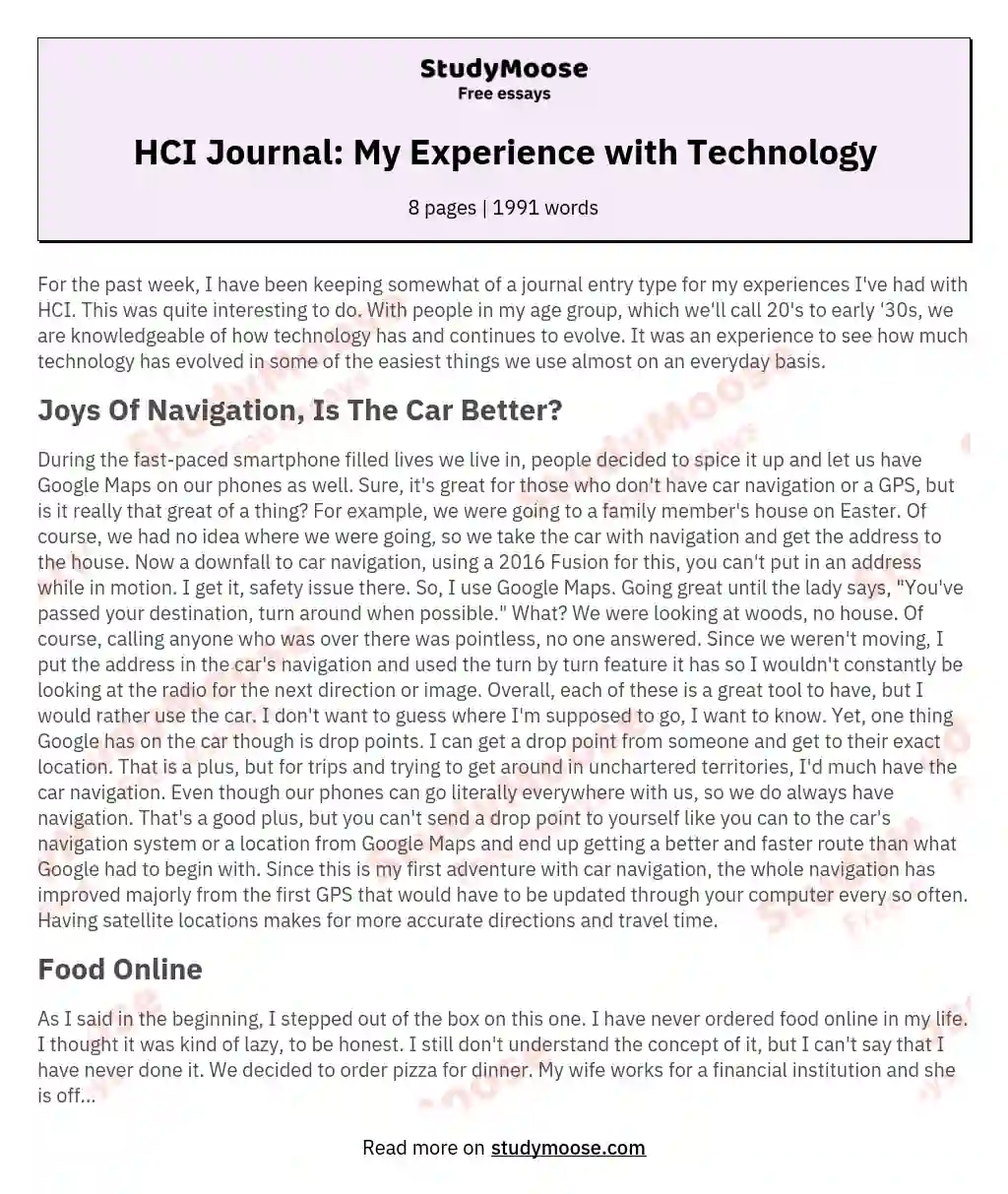 HCI Journal: My Experience with Technology