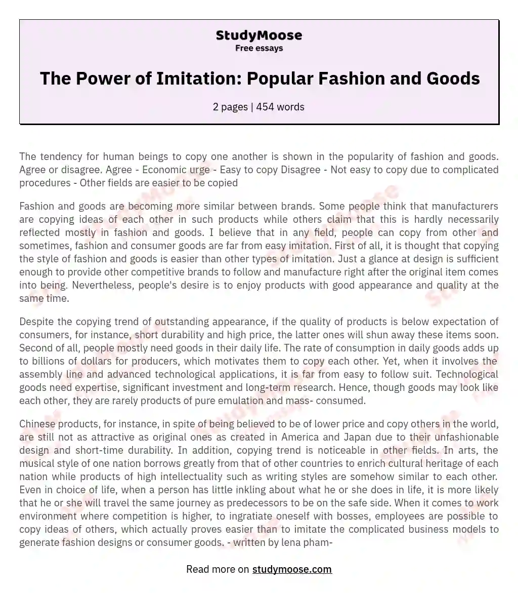 The Power of Imitation: Popular Fashion and Goods essay