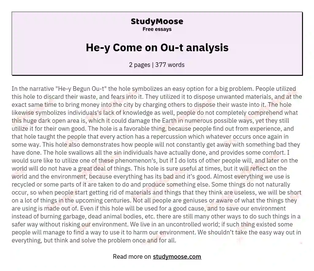He-y Come on Ou-t analysis essay