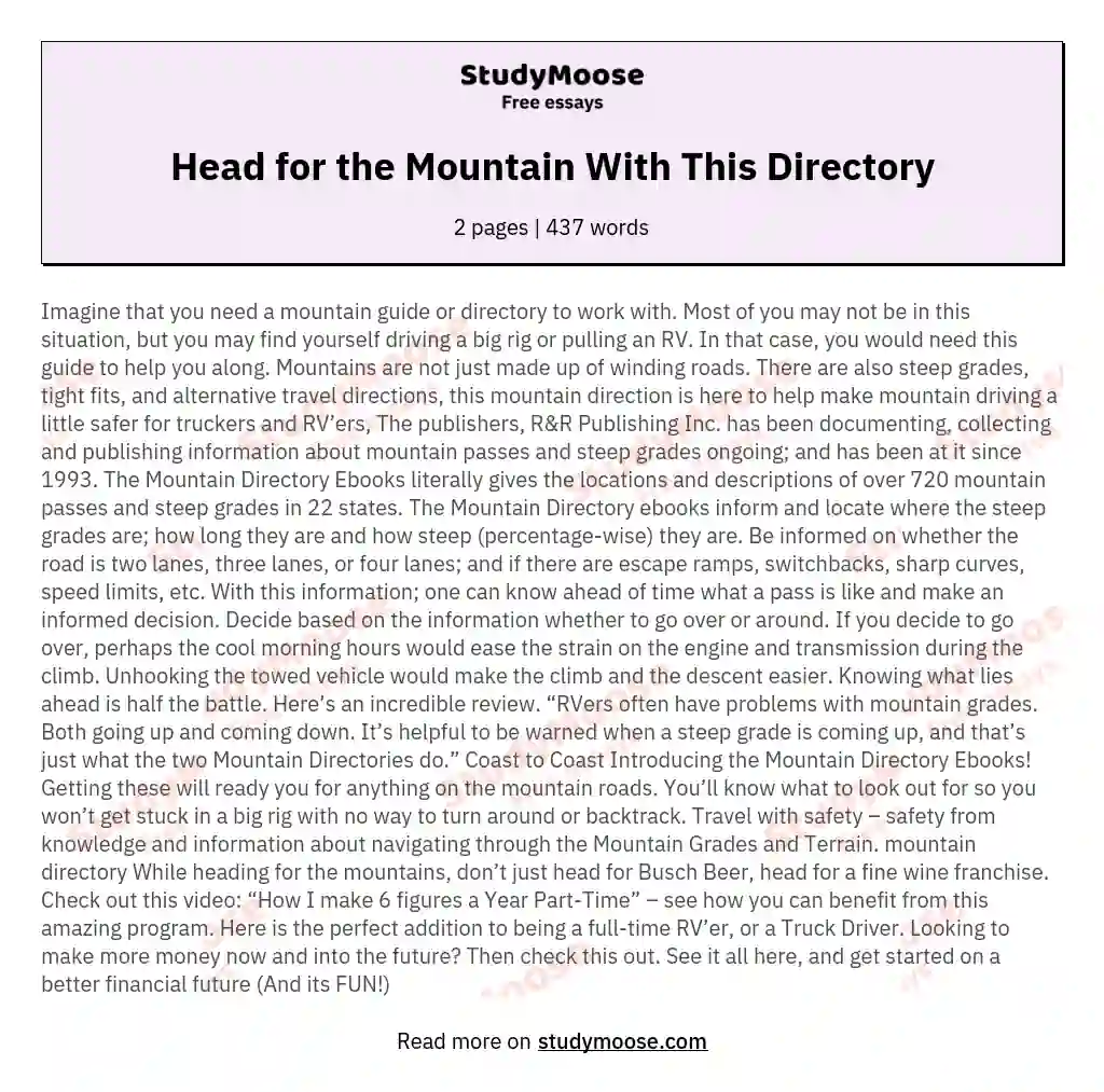 Head for the Mountain With This Directory essay