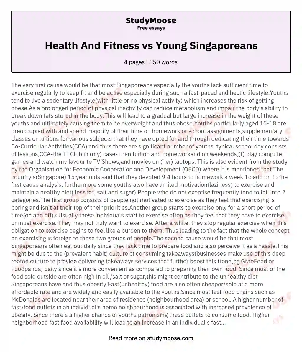 Health And Fitness vs Young Singaporeans essay