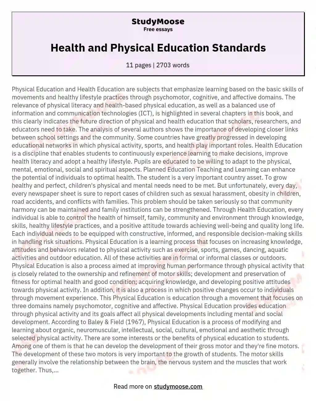 Health and Physical Education Standards