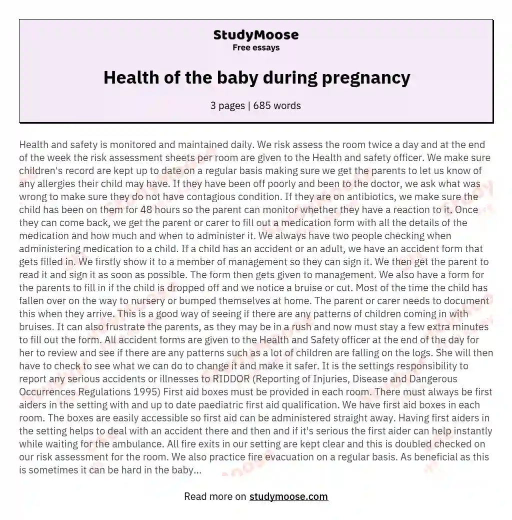 Health of the baby during pregnancy essay
