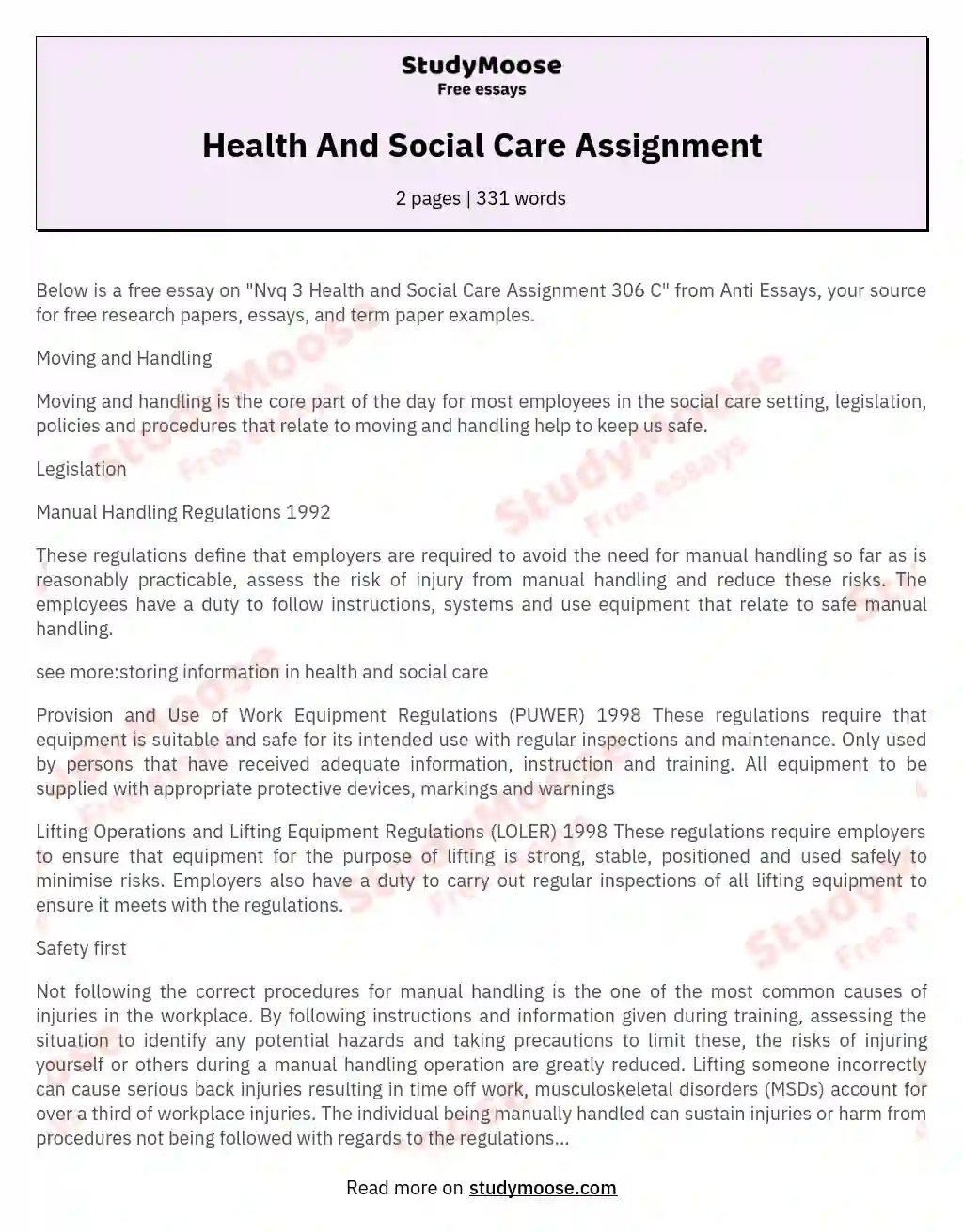 Health And Social Care Assignment essay
