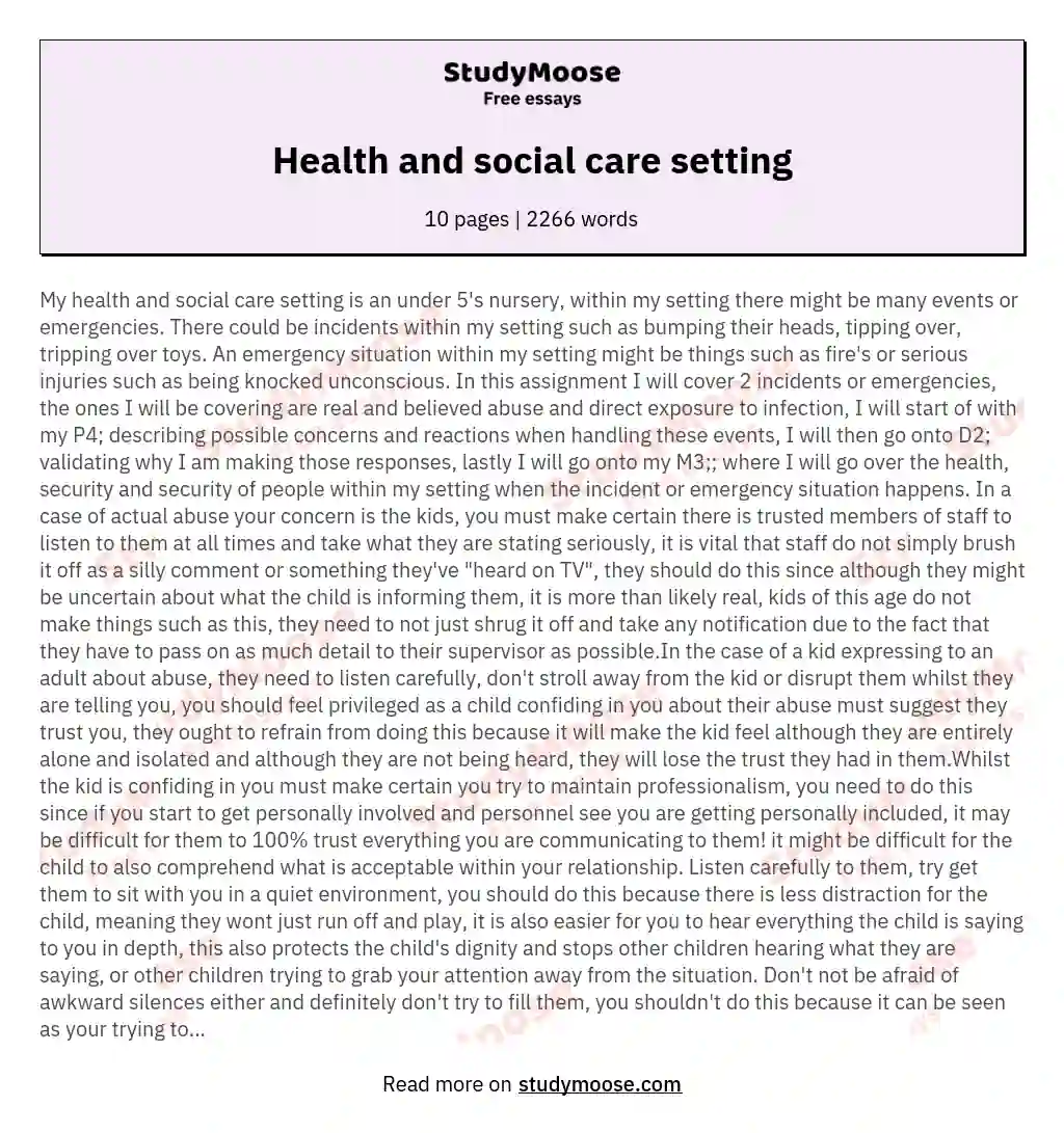 Health and social care setting essay