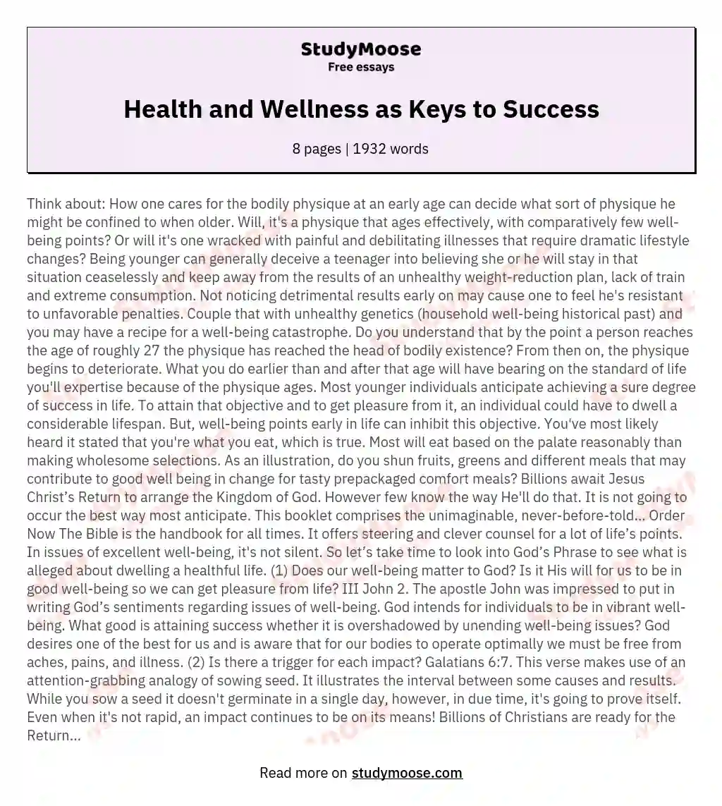 Health and Wellness as Keys to Success essay