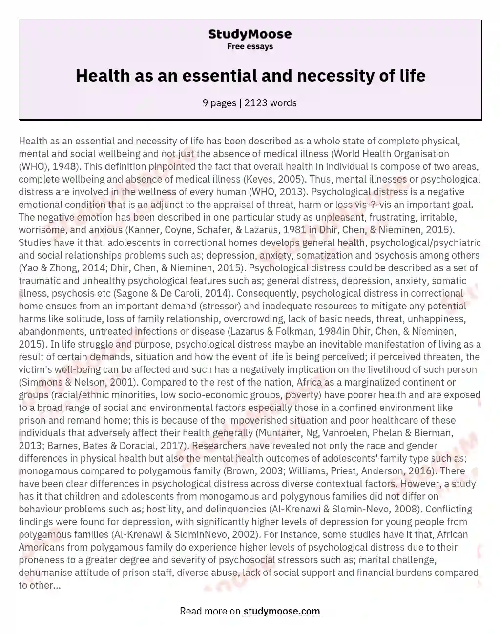 Health as an essential and necessity of life