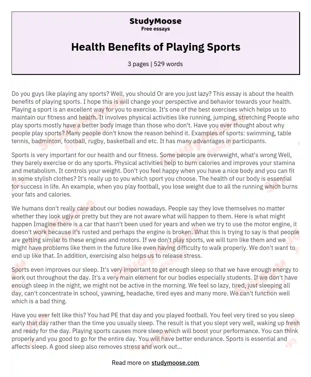 an essay on sports for a healthy life