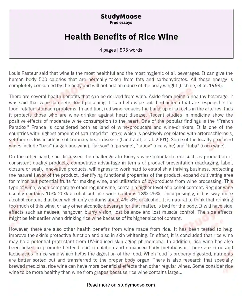 Health Benefits of Rice Wine