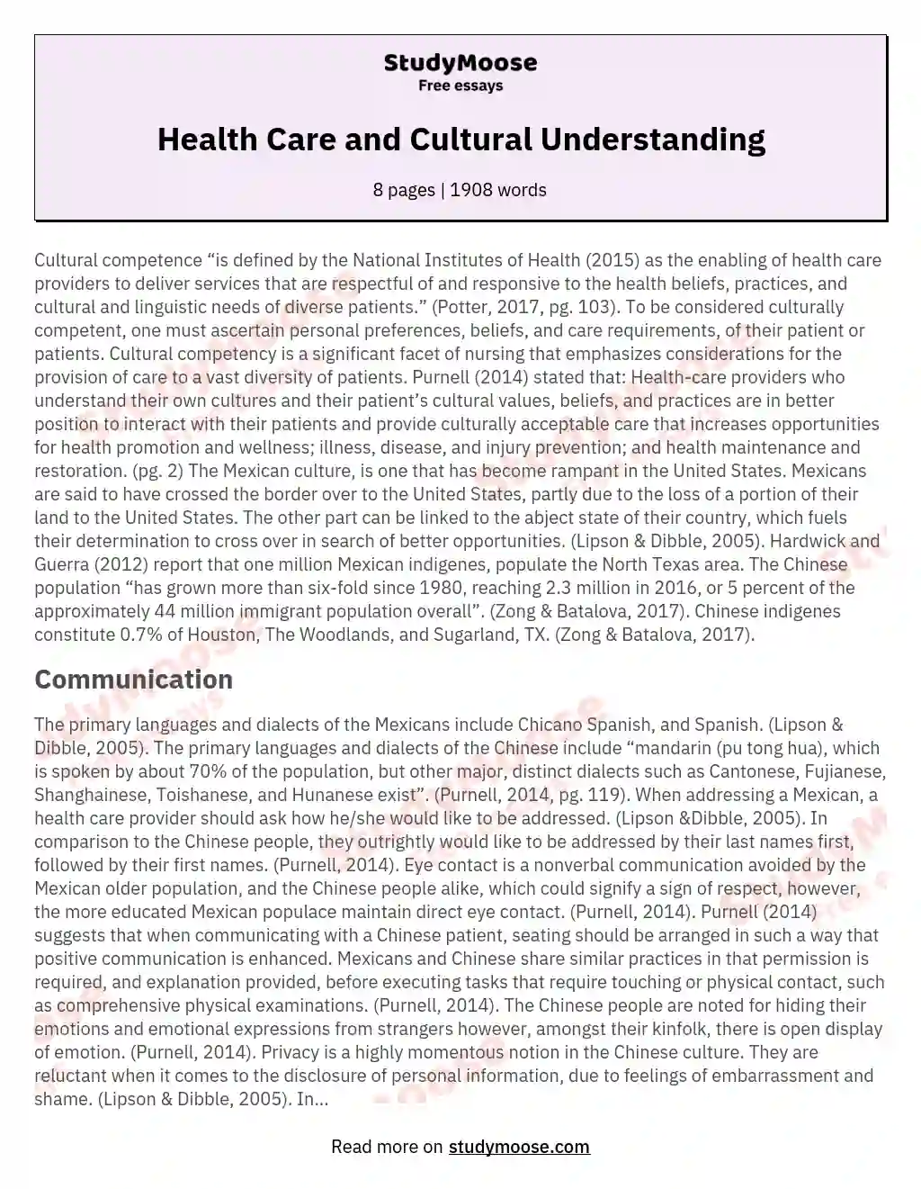 Health Care and Cultural Understanding essay