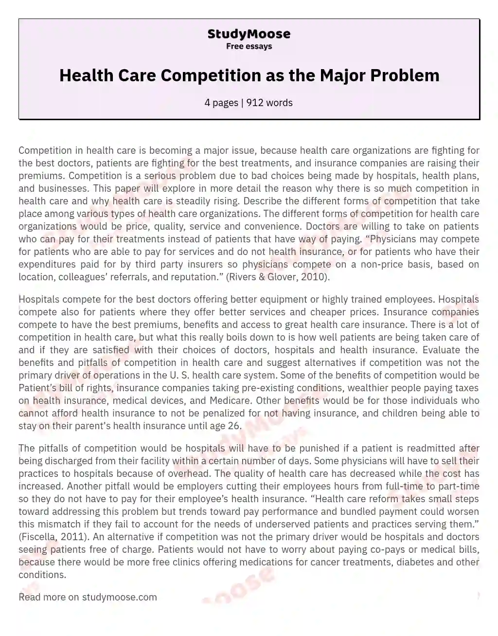 Health Care Competition as the Major Problem essay