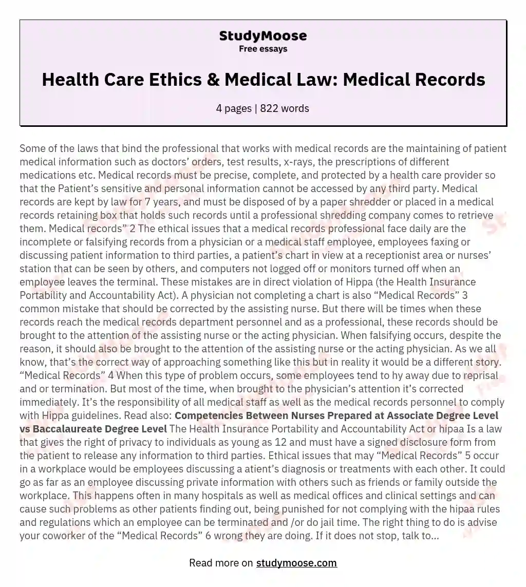 Health Care Ethics &amp; Medical Law: Medical Records