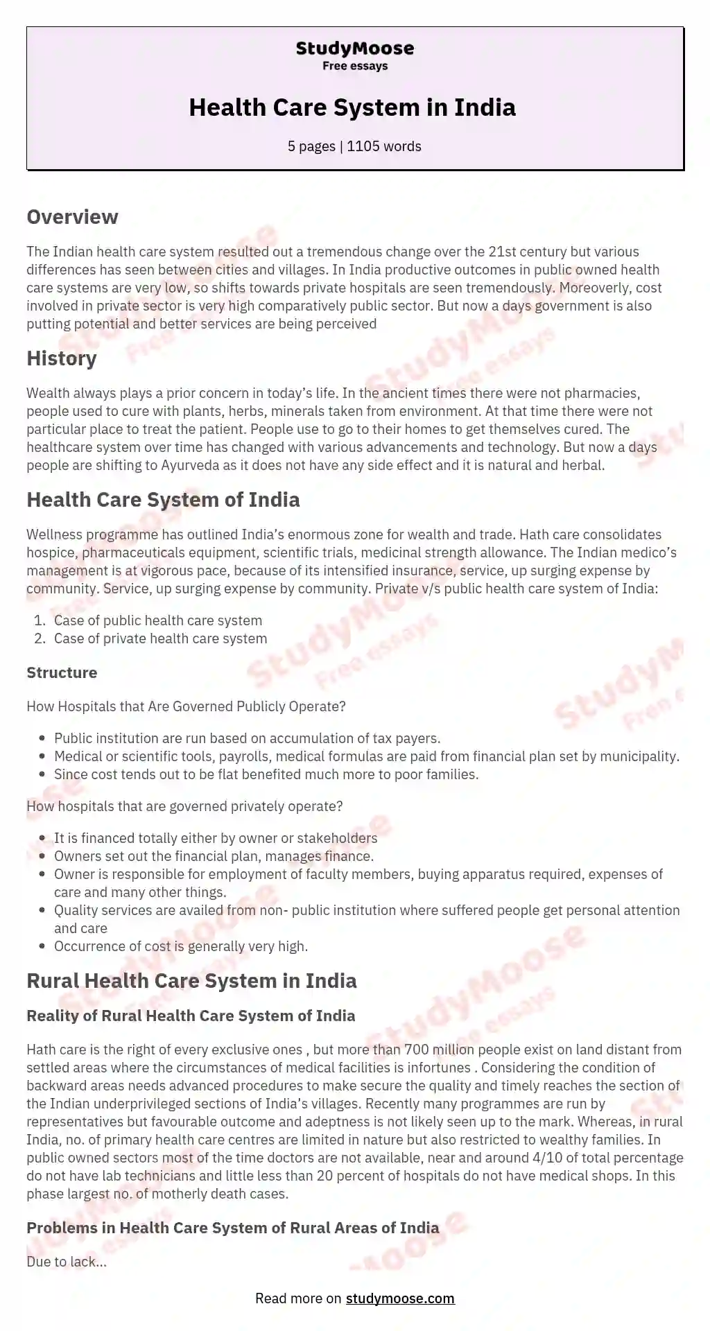 short essay on health care system in india