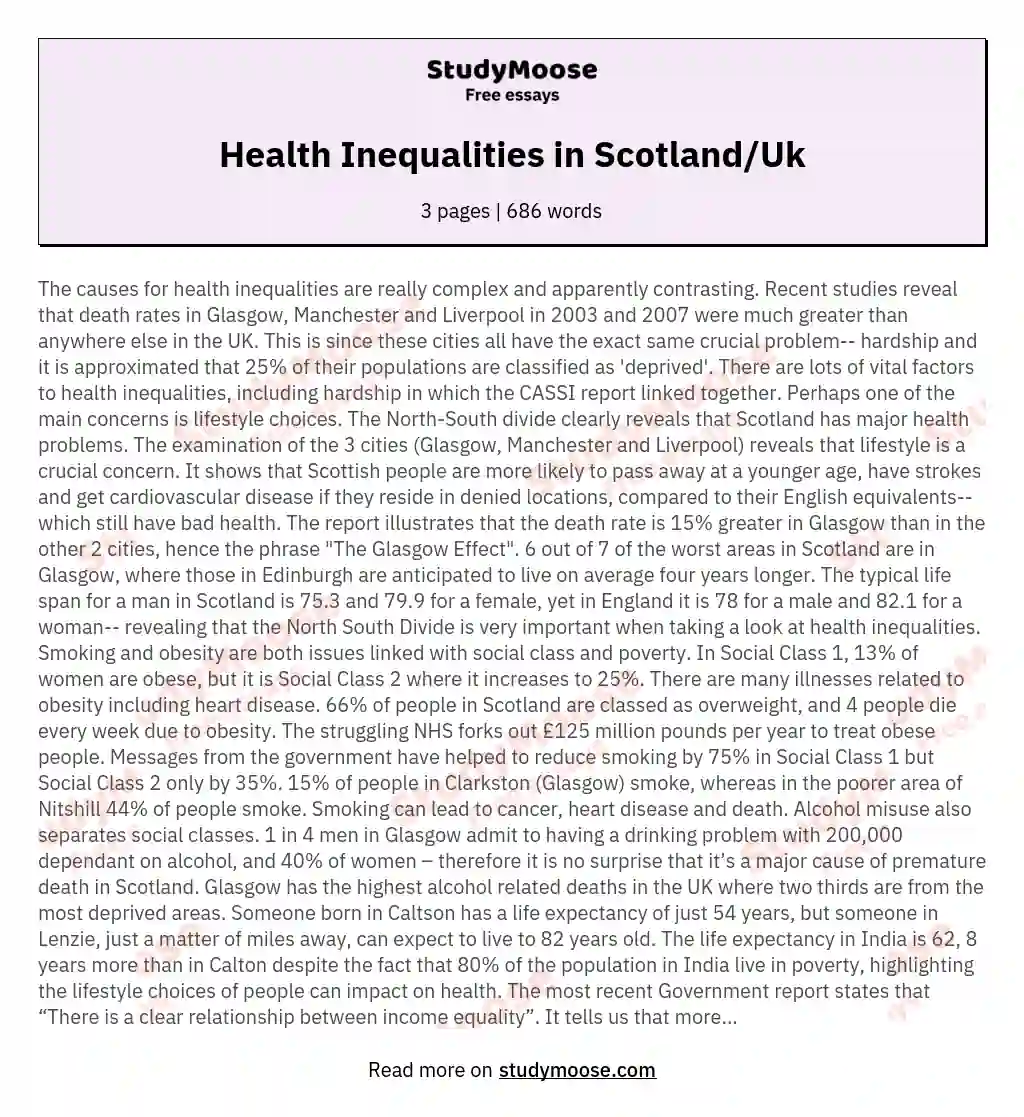 Health Inequalities in Scotland/Uk essay