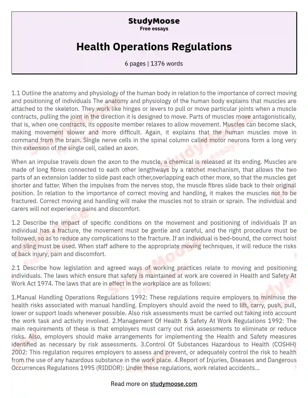 Health Operations Regulations essay