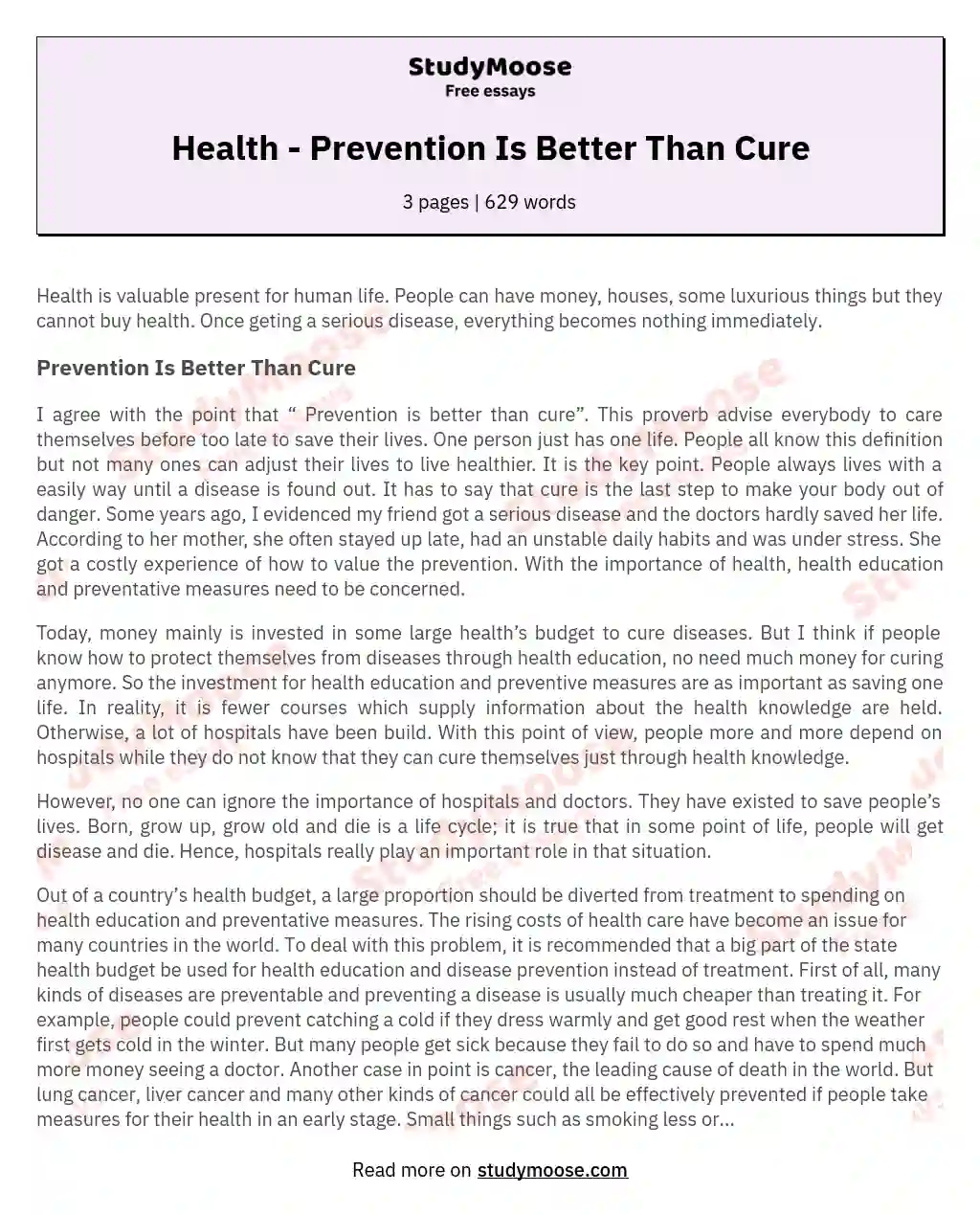 Health - Prevention Is Better Than Cure