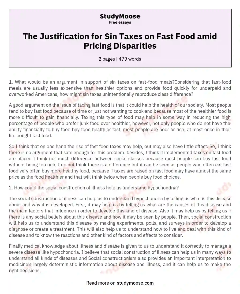 The Justification for Sin Taxes on Fast Food amid Pricing Disparities