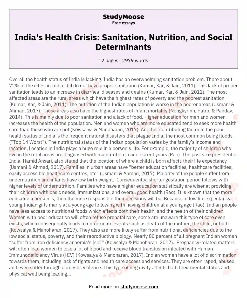 Health Status of India