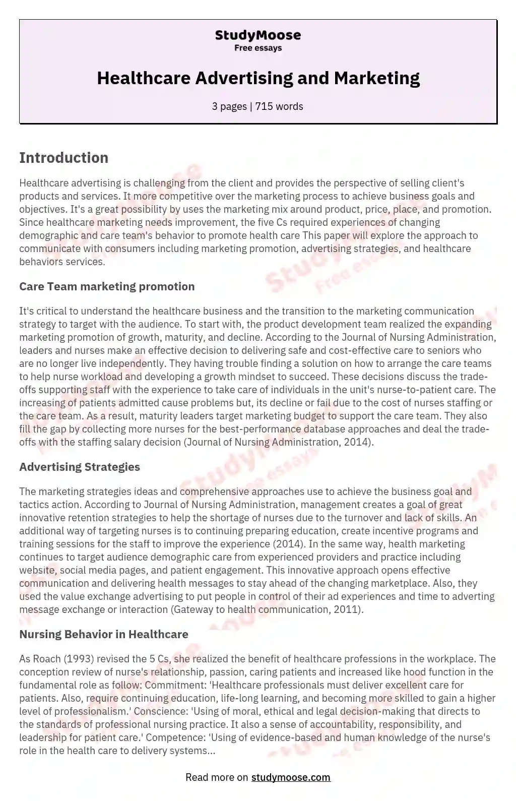 Healthcare Advertising and Marketing essay